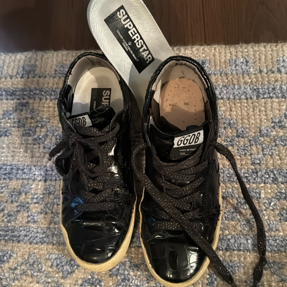 Women’s size 38 golden goose Superstar crocodile effect sparkle lace sneakers